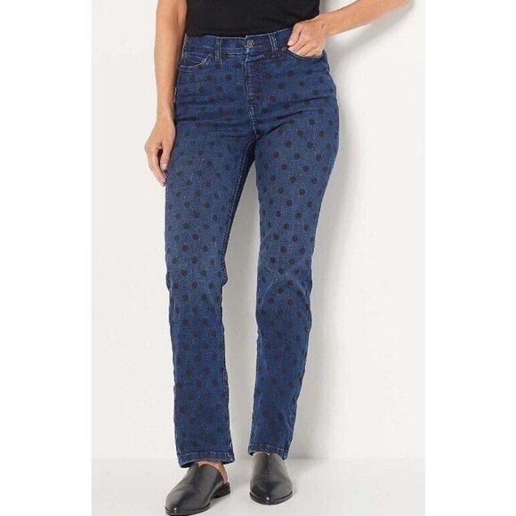 Denim & Co. Regular Printed Easy Stretch  Straight Leg Jeans Deep Indigo Plus 22 - Picture 1 of 1